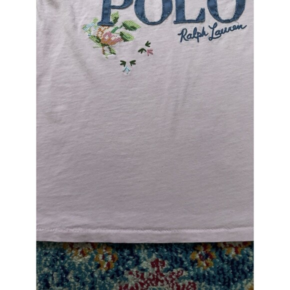 Polo Ralph Lauren Floral Embroidered Patchwork Pink Short Sleeve Tshirt Size S - Picture 8 of 8
